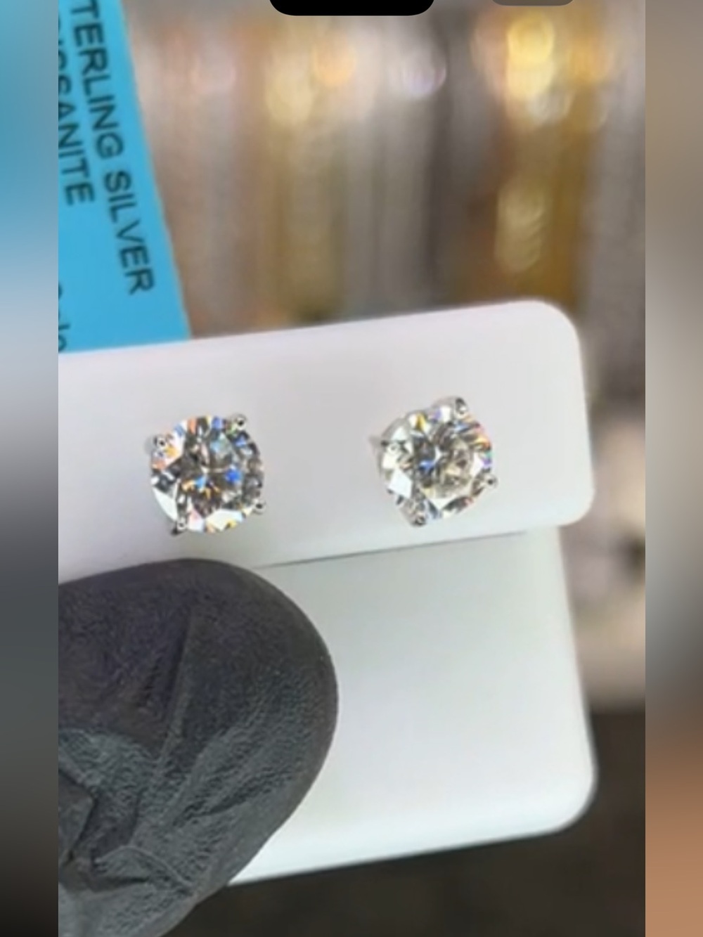 Sterling silver moissanite diamond stud earrings